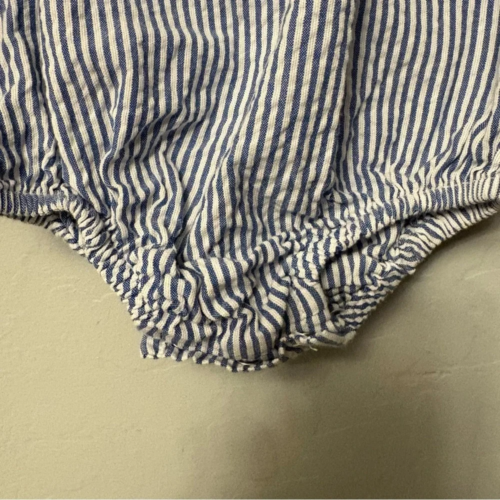 ⭐️Ruffle Butts blue and white striped pink bow ruffle romper 0-3 months